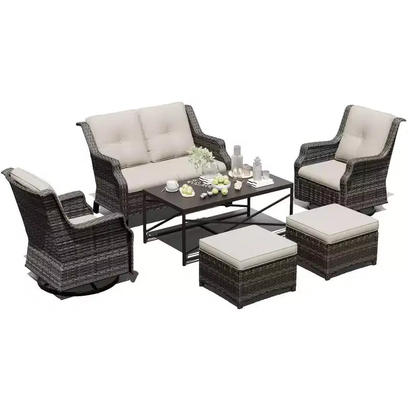 UPTIOT Outdoor-Loungeset mit Sofa, Schaukelstühlen, Hockern und Couchtisch für entspannten Komfort im Garten