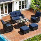 UPTIOT Outdoor-Loungeset mit Sofa, Schaukelstühlen, Hockern und Couchtisch für entspannten Komfort im Garten