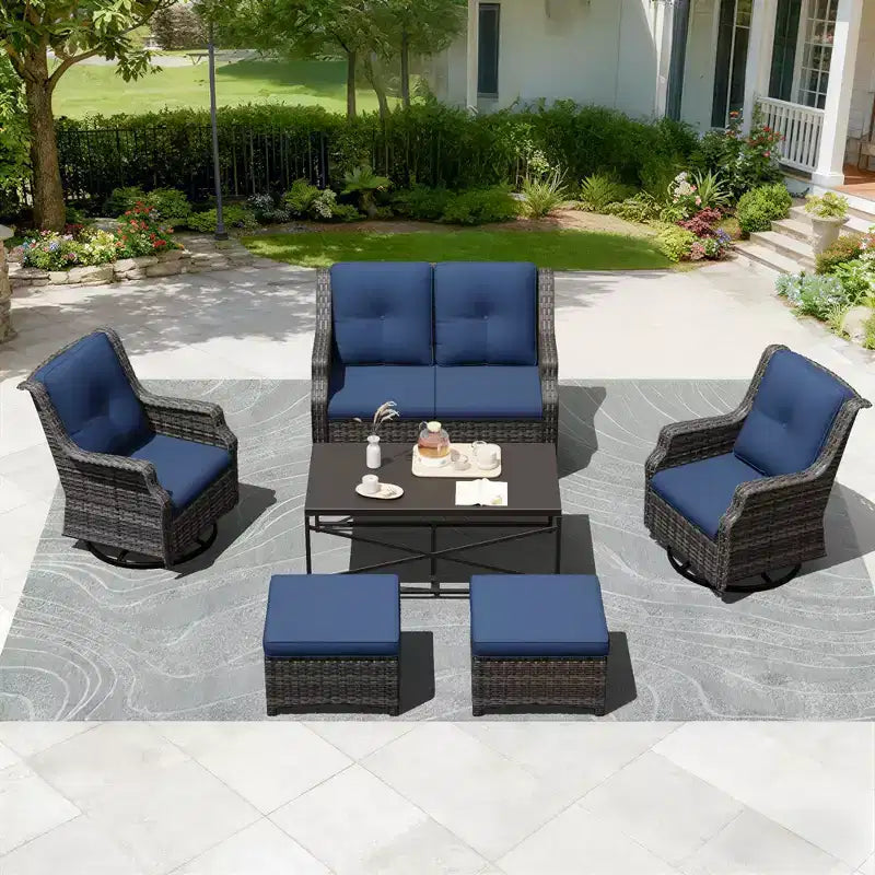 UPTIOT Outdoor-Loungeset mit Sofa, Schaukelstühlen, Hockern und Couchtisch für entspannten Komfort im Garten