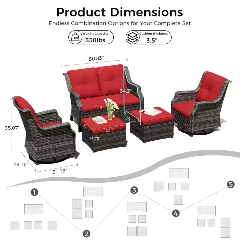 UPTIOT Modulares Outdoor-Set: 2-Sitzer-Sofa, 2 Schaukelstühle & 2 Ottomanen für flexiblen Terrassenkomfort