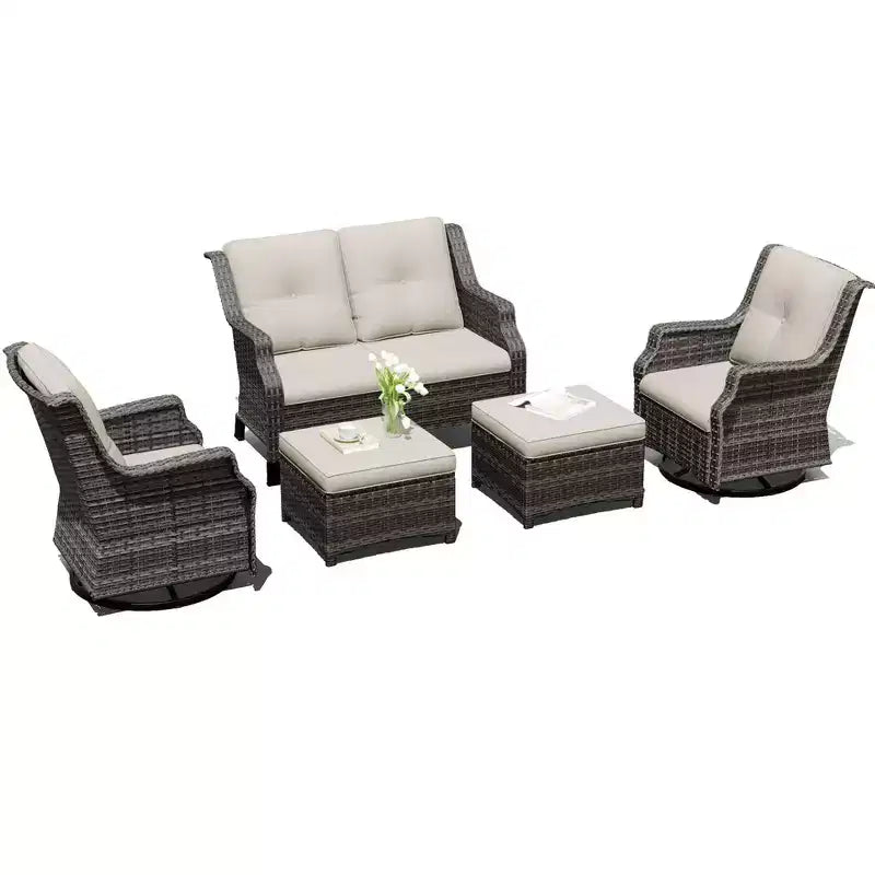 UPTIOT Modular Outdoor Set: 2-Seater Sofa, 2 Rockers & 2 Ottomans for Flexible Patio Comfort
