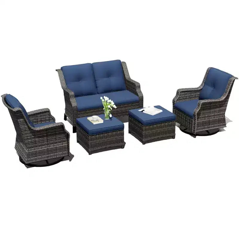 UPTIOT Modulares Outdoor-Set: 2-Sitzer-Sofa, 2 Schaukelstühle & 2 Ottomanen für flexiblen Terrassenkomfort
