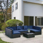 6-teiliges Loungeset mit Kissen, wetterfestem Polyrattan, 75 cm Sofasegment, Couchtisch mit Glasplatte für den Außenbereich
