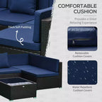 6-teiliges Loungeset mit Kissen, wetterfestem Polyrattan, 75 cm Sofasegment, Couchtisch mit Glasplatte für den Außenbereich