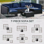 6-teiliges Loungeset mit Kissen, wetterfestem Polyrattan, 75 cm Sofasegment, Couchtisch mit Glasplatte für den Außenbereich