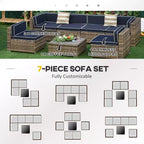 6-teiliges Loungeset mit Kissen, wetterfestem Polyrattan, 75 cm Sofasegment, Couchtisch mit Glasplatte für den Außenbereich