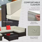 6-teiliges Loungeset mit Kissen, wetterfestem Polyrattan, 75 cm Sofasegment, Couchtisch mit Glasplatte für den Außenbereich