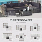 6-teiliges Loungeset mit Kissen, wetterfestem Polyrattan, 75 cm Sofasegment, Couchtisch mit Glasplatte für den Außenbereich