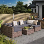 6-teiliges Loungeset mit Kissen, wetterfestem Polyrattan, 75 cm Sofasegment, Couchtisch mit Glasplatte für den Außenbereich