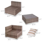 6-teiliges Loungeset mit Kissen, wetterfestem Polyrattan, 75 cm Sofasegment, Couchtisch mit Glasplatte für den Außenbereich