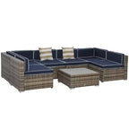 6-teiliges Loungeset mit Kissen, wetterfestem Polyrattan, 75 cm Sofasegment, Couchtisch mit Glasplatte für den Außenbereich