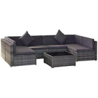 6-teiliges Loungeset mit Kissen, wetterfestem Polyrattan, 75 cm Sofasegment, Couchtisch mit Glasplatte für den Außenbereich