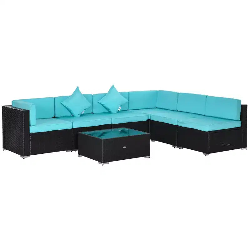 6 Piece Outdoor Patio Sofa Set with Cushions, All Weather PE Rattan, 29.5 Sofa Section, Glass Top Coffee Table for Outdoor Living