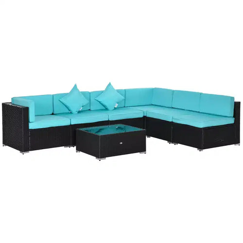 6 Piece Outdoor Patio Sofa Set with Cushions, All Weather PE Rattan, 29.5 Sofa Section, Glass Top Coffee Table for Outdoor Living