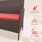 4-teiliges Terrassenmöbel-Set aus Korbgeflecht mit Couchtisch aus Glas, graues Rattan-Sitzgruppe mit waschbaren Kissen für Garten, Veranda und Terrasse
