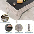 4-teiliges Terrassenmöbel-Set aus Korbgeflecht mit Couchtisch aus Glas, graues Rattan-Sitzgruppe mit waschbaren Kissen für Garten, Veranda und Terrasse