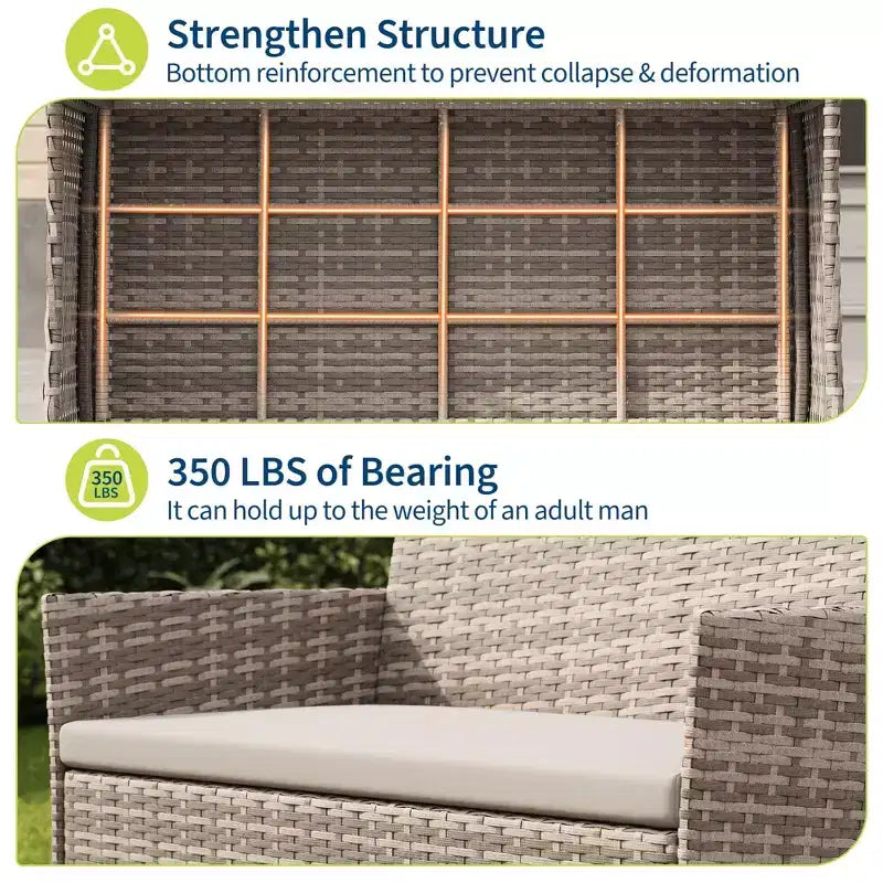 4-teiliges Terrassenmöbel-Set aus Korbgeflecht mit Couchtisch aus Glas, graues Rattan-Sitzgruppe mit waschbaren Kissen für Garten, Veranda und Terrasse
