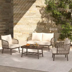 Christopher Knight Home Piotr 4-teiliges Outdoor-Sitzset aus Akazienholz und Metall mit Seilgeflecht