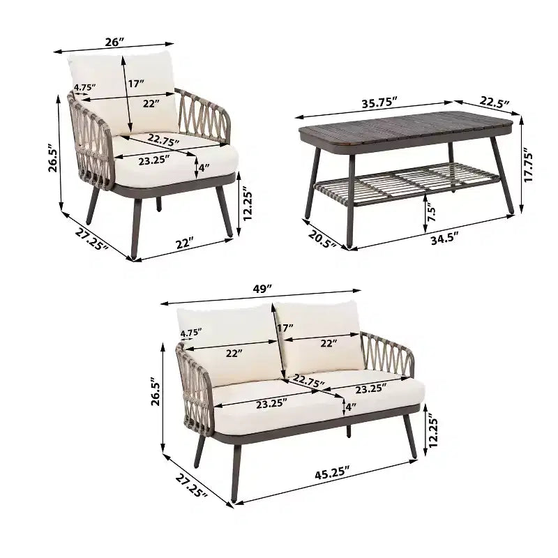 Christopher Knight Home Piotr 4-teiliges Outdoor-Sitzset aus Akazienholz und Metall mit Seilgeflecht