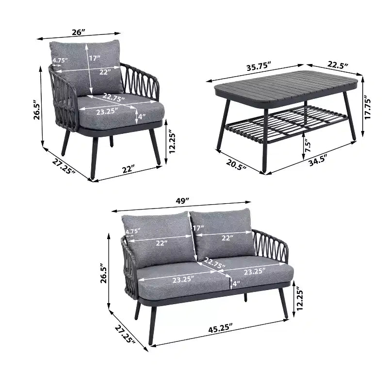 Christopher Knight Home Piotr 4-teiliges Outdoor-Sitzset aus Akazienholz und Metall mit Seilgeflecht