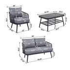 Christopher Knight Home Piotr 4-teiliges Outdoor-Sitzset aus Akazienholz und Metall mit Seilgeflecht