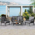 Christopher Knight Home Piotr 4 Piece Outdoor Acacia Wood and Metal Seating Set with Rope Woven