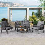 Christopher Knight Home Piotr 4 Piece Outdoor Acacia Wood and Metal Seating Set with Rope Woven