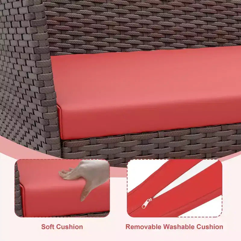 4-teiliges Terrassenmöbel-Set für den Außenbereich, Rattan-Sitzgruppe, Bistro-Gartenmöbel-Set mit 2 Stühlen, weichen Kissen, Zweisitzer-Sofa und 1 Couchtisch aus Glas