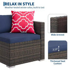 4-teiliges Terrassenmöbel-Set für den Außenbereich, Rattan-Sitzgruppe, Bistro-Gartenmöbel-Set mit 2 Stühlen, weichen Kissen, Zweisitzer-Sofa und 1 Couchtisch aus Glas