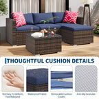 4-teiliges Terrassenmöbel-Set für den Außenbereich, Rattan-Sitzgruppe, Bistro-Gartenmöbel-Set mit 2 Stühlen, weichen Kissen, Zweisitzer-Sofa und 1 Couchtisch aus Glas