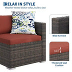 4-teiliges Terrassenmöbel-Set für den Außenbereich, Rattan-Sitzgruppe, Bistro-Gartenmöbel-Set mit 2 Stühlen, weichen Kissen, Zweisitzer-Sofa und 1 Couchtisch aus Glas