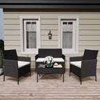 4 Piece Outdoor Patio Furniture Sets,Wicker Rattan Conversation Sets, Bistro Patio Set with 2 Chairs,Soft Cushion,Loveseat and 1 Glass Coffee Table