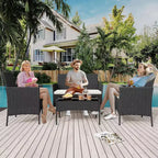 4-teiliges Terrassenmöbel-Set für den Außenbereich, Rattan-Sitzgruppe, Bistro-Gartenmöbel-Set mit 2 Stühlen, weichen Kissen, Zweisitzer-Sofa und 1 Couchtisch aus Glas