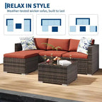 4-teiliges Terrassenmöbel-Set für den Außenbereich, Rattan-Sitzgruppe, Bistro-Gartenmöbel-Set mit 2 Stühlen, weichen Kissen, Zweisitzer-Sofa und 1 Couchtisch aus Glas