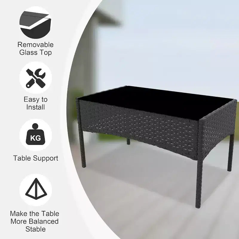 4-teiliges Terrassenmöbel-Set für den Außenbereich, Rattan-Sitzgruppe, Bistro-Gartenmöbel-Set mit 2 Stühlen, weichen Kissen, Zweisitzer-Sofa und 1 Couchtisch aus Glas