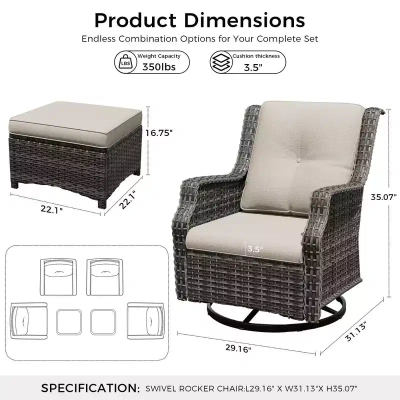 UPTIOT 6-Piece Swivel Rocker Set with Ottoman: 360 Rotation & All-Weather Olefin Fabric