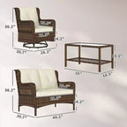 4-teiliges Rattan-Loungemöbel-Set, Konversations-Set mit drehbaren Gleitsesseln, Tisch und Zweiersofa für Garten, Terrasse