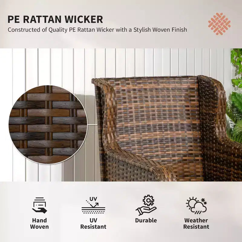 4-teiliges Rattan-Loungemöbel-Set, Konversations-Set mit drehbaren Gleitsesseln, Tisch und Zweiersofa für Garten, Terrasse