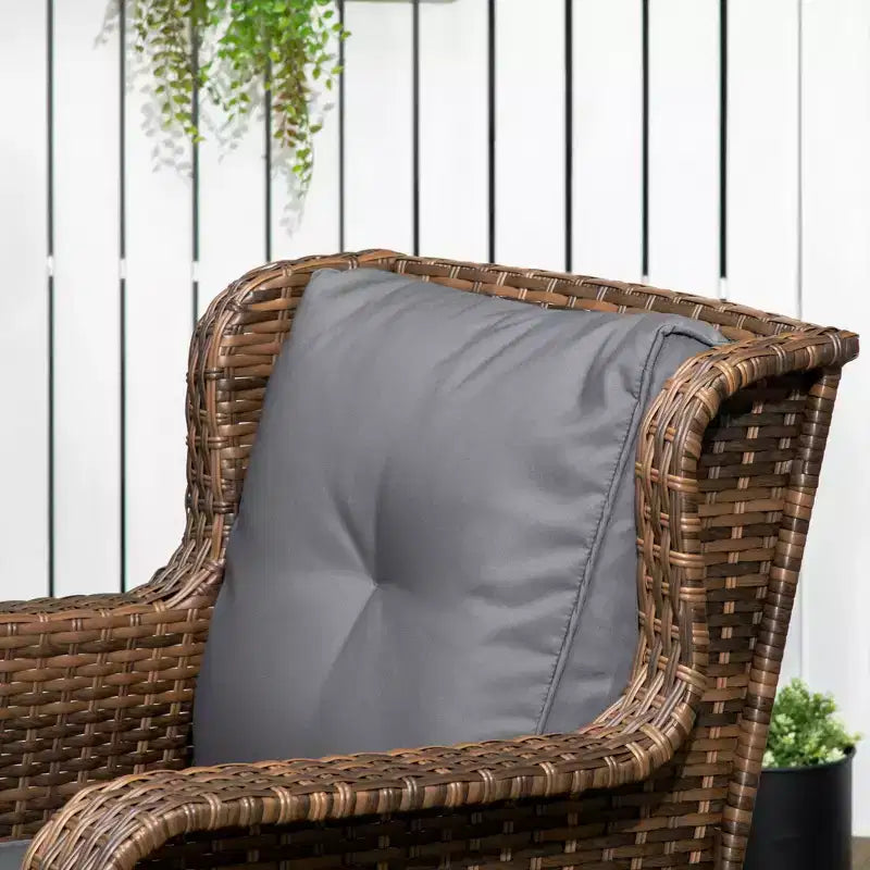 4-teiliges Rattan-Loungemöbel-Set, Konversations-Set mit drehbaren Gleitsesseln, Tisch und Zweiersofa für Garten, Terrasse