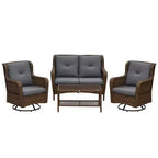 4 Piece Rattan Patio Furniture Set, Conversation Set with Swivel Glider Chairs Table Loveseat for Garden, Patio