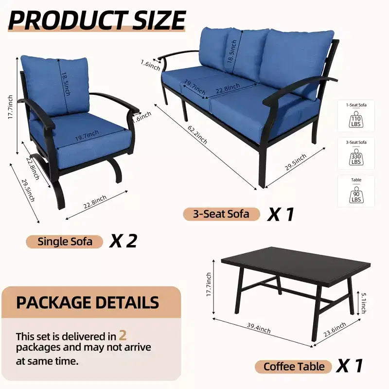 ALAULM 5-Sitzer Terrassen-Gesprächsgarnitur, Outdoor Schaukelsofa-Set mit dicken Kissen und Kaffeetisch, Bistro-Möbelset