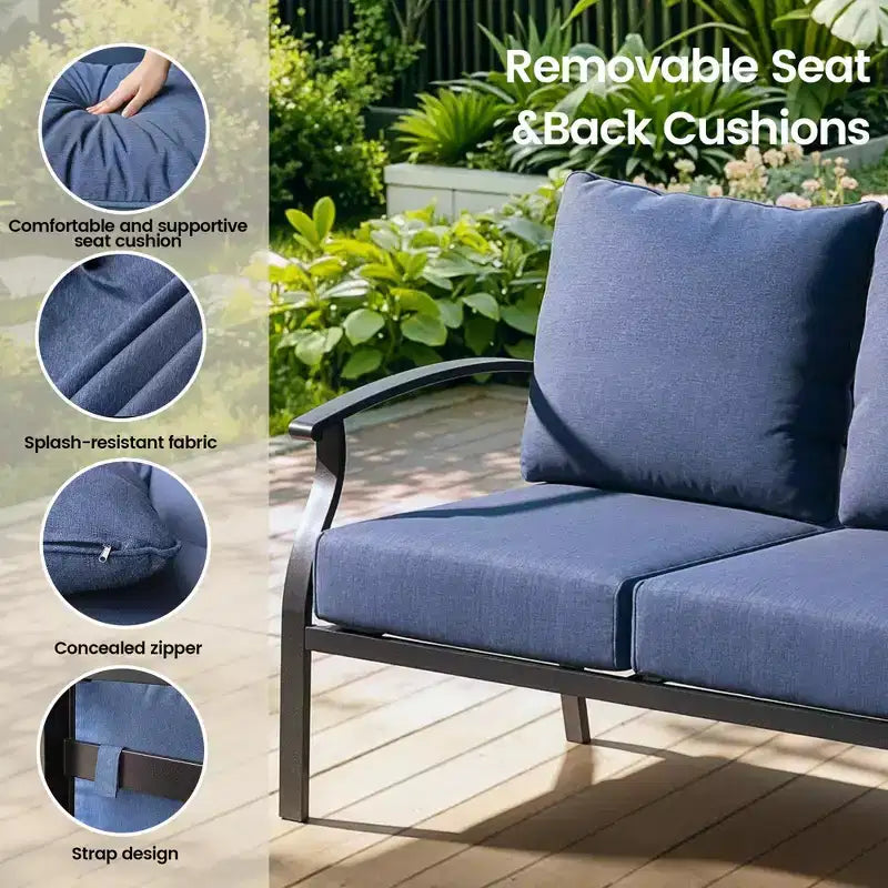 ALAULM 5-Sitzer Terrassen-Gesprächsgarnitur, Outdoor Schaukelsofa-Set mit dicken Kissen und Kaffeetisch, Bistro-Möbelset