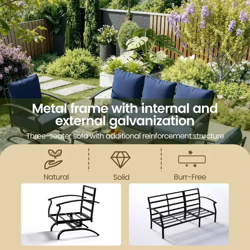 ALAULM 5-Sitzer Terrassen-Gesprächsgarnitur, Outdoor Schaukelsofa-Set mit dicken Kissen und Kaffeetisch, Bistro-Möbelset