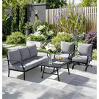 ALAULM 5-Sitzer Terrassen-Gesprächsgarnitur, Outdoor Schaukelsofa-Set mit dicken Kissen und Kaffeetisch, Bistro-Möbelset
