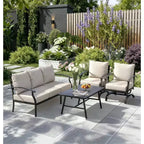 ALAULM 5-Sitzer Terrassen-Gesprächsgarnitur, Outdoor Schaukelsofa-Set mit dicken Kissen und Kaffeetisch, Bistro-Möbelset
