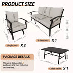 ALAULM 5-Sitzer Terrassen-Gesprächsgarnitur, Outdoor Schaukelsofa-Set mit dicken Kissen und Kaffeetisch, Bistro-Möbelset