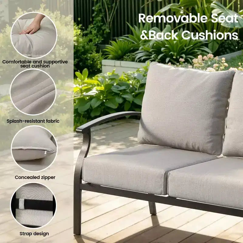 ALAULM 5-Sitzer Terrassen-Gesprächsgarnitur, Outdoor Schaukelsofa-Set mit dicken Kissen und Kaffeetisch, Bistro-Möbelset