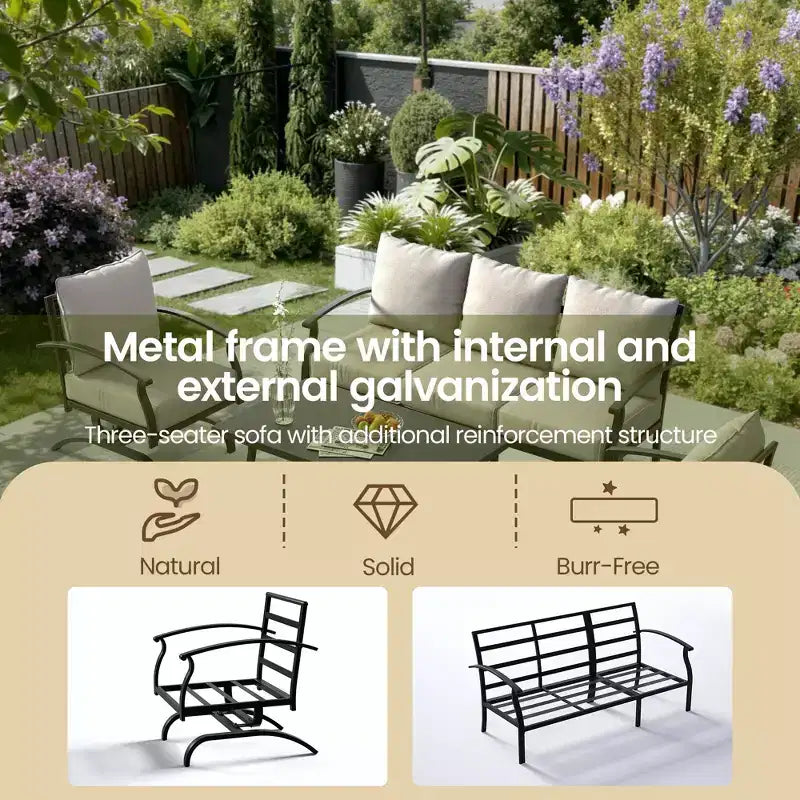 ALAULM 5-Sitzer Terrassen-Gesprächsgarnitur, Outdoor Schaukelsofa-Set mit dicken Kissen und Kaffeetisch, Bistro-Möbelset