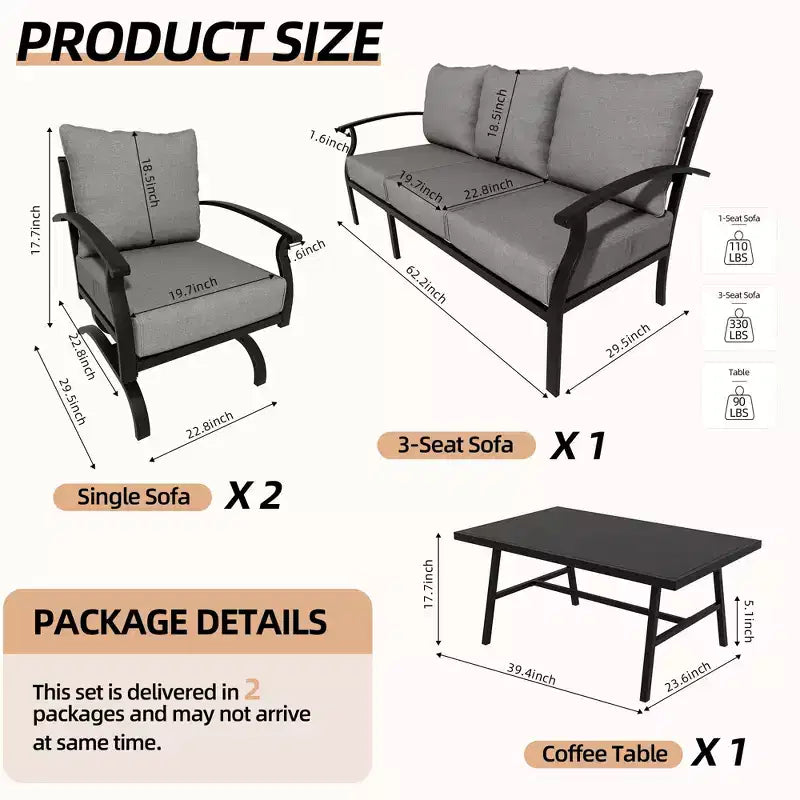 ALAULM 5-Sitzer Terrassen-Gesprächsgarnitur, Outdoor Schaukelsofa-Set mit dicken Kissen und Kaffeetisch, Bistro-Möbelset