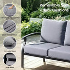 ALAULM 5-Sitzer Terrassen-Gesprächsgarnitur, Outdoor Schaukelsofa-Set mit dicken Kissen und Kaffeetisch, Bistro-Möbelset